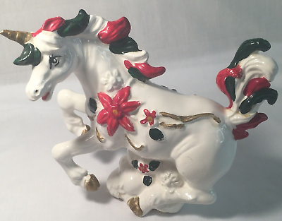 #ad Vintage Ceramic Christmas Unicorn Hand Painted Approximately 7.25” X 6.25quot; $20.00