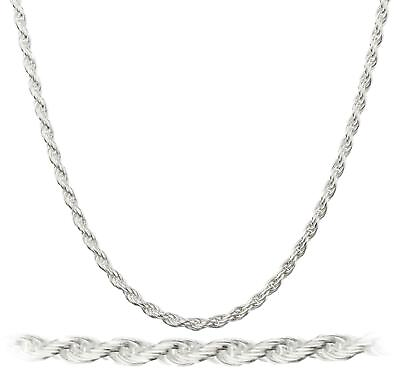 #ad 2MM Solid 925 Sterling Silver Italian DIAMOND CUT ROPE CHAIN Necklace Italy $8.99