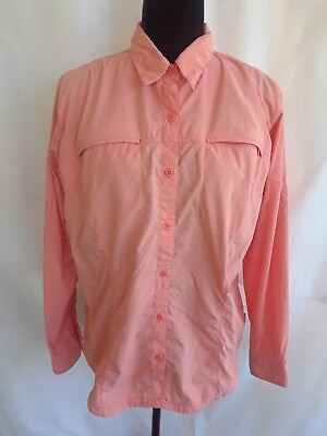 #ad Columbia Titanium Womens Fishing Shirt L Orange Vented Zippered Pockets L S $10.49