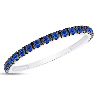 #ad Eternity Wedding Band Ring Blue Sapphire 10k Solid White Gold For Womens $148.49