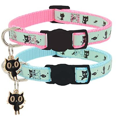 #ad 2 Pack Glow in The Dark Cat Collar with Bell Breakaway Safety Cat Puppy $13.55