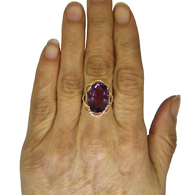 #ad Large 9ct Gold Amethyst Diamond Ring Size 6 3 4 N GBP 293.25