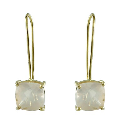 #ad Cushion Cut Rose Quartz Dangle Earrings 18k Yellow Gold Earrings Christmas Gift $250.75