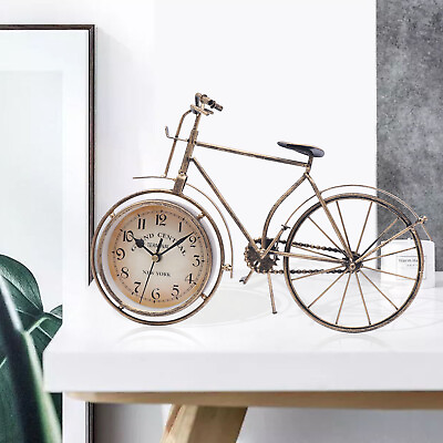 #ad Vintage Bicycle Table Clock Bronze Bike Metal Desk Clock Creative Gift Clock New $13.30