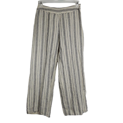 #ad Carole Little Womens Linen Stripe Pants Size 8 Paper Bag Straight Leg $19.99