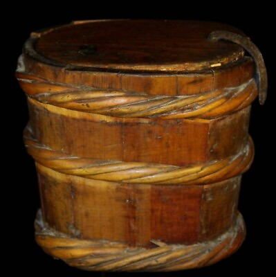 #ad Nice Real Tibet 1800s Old Antique Buddhist Folk Furniture Wooden Ghee Barrel $99.00