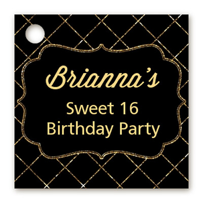 #ad Black and Gold Glitter 20 Personalized Birthday Party Favor Tags $7.25