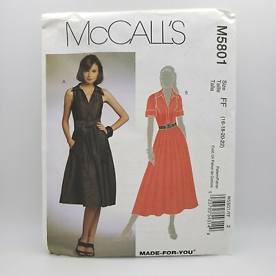 #ad McCall#x27;s M5801 Collared Dress and Sash Sewing Pattern Plus Size 16 22 Uncut $4.99