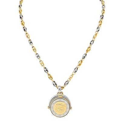 #ad Bulgari 18 Karat Yellow Gold Stainless Steel Pisces Zodiac Flip Pendant Necklace $4040.00