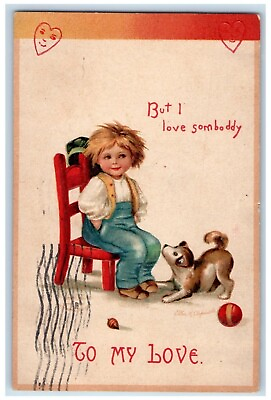 #ad 1908 Little Girl Sitting Chair Dog Ellen Clapsaddle Artist Signed Postcard $14.98