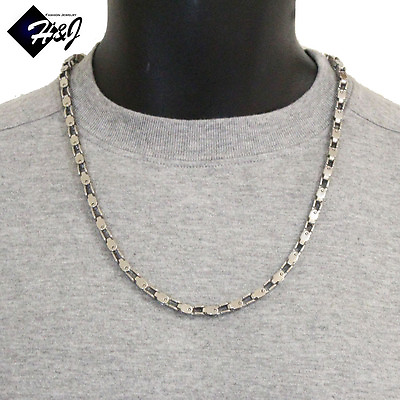 #ad 24quot;MEN#x27;s Stainless Steel 5mm Silver Box Bike Link Chain Necklace $15.99