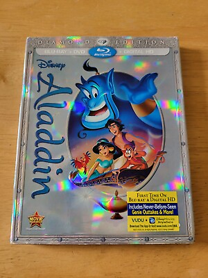 #ad ALADDIN Disney Diamond Edition DVD BLU RAY With Slipcover Cartoon Classic R4 $7.99