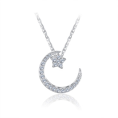 #ad Moon Star Pendant Necklace Women Sterling Silver Clear Cz Ginger Lyne Collec... $21.99