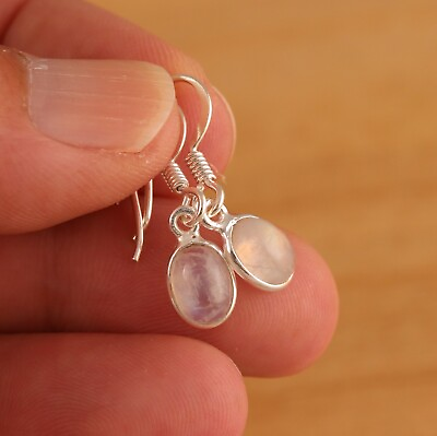 #ad Rainbow Moonstone Solid 925 Sterling Silver Dangle Drop Earrings Gift Boxed GBP 14.98