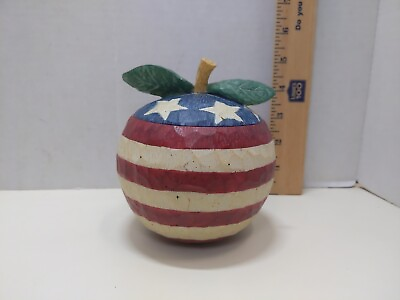 #ad Apple Trinket Box Vintage Mervyn#x27;s Bath Works USA Red White And Blue Flag $14.00