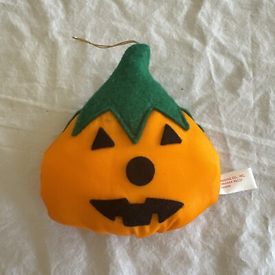#ad Vintage Pumpkin Jack O Lantern Ornament Plush Halloween Oriental Trading Co. $9.00