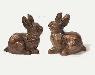 #ad Vintage Rabbit Pair Metal Easter Bunny Figurine Statue copper antique finish $89.99