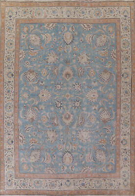 #ad Over Dyed Blue Floral Tebriz Area Rug 10x13 Vintage Handmade Room Size Carpet $2099.00