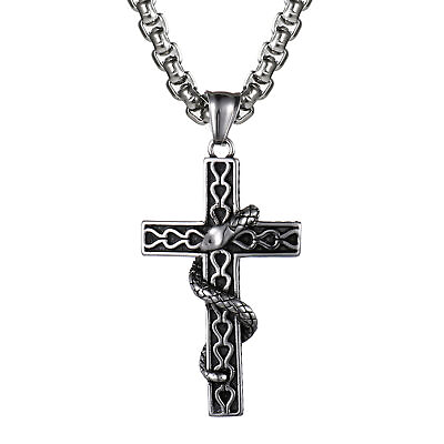 #ad Cool Snake Hippie Jesus Cross Stainless Steel Pendant Necklace Chain for Men $9.99