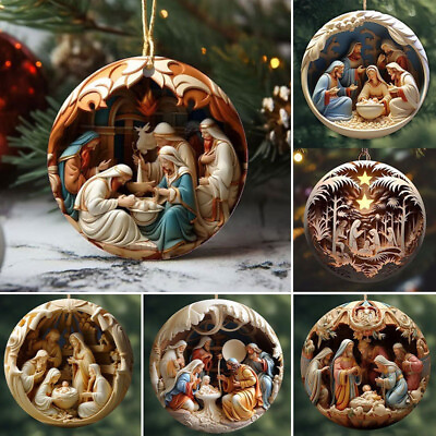 #ad Jesus Birth Christmas Ornament Nativity Scene Retro Christ Acrylic Hanging Gift $7.62