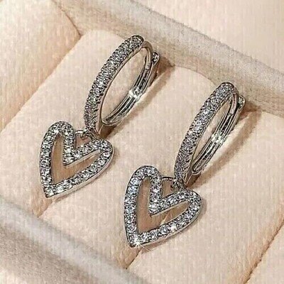 #ad Simulated Diamond Round Cut Drop Dangle Heart Earrings In 14K White Gold Plated $109.80
