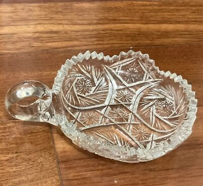 #ad Antique Cut Crystal 4 1 2” Nappy w Sawtooth Rim Etched Whirling Star Pattern $9.80