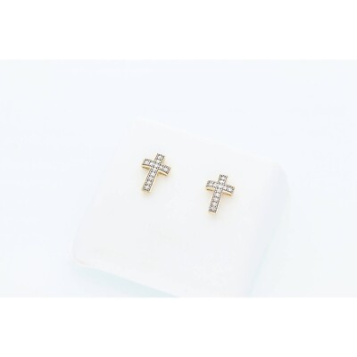 #ad 10 Karat Gold 1 10ctw Diamond Cross Earrings $169.99
