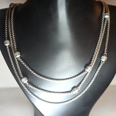 #ad Judith Ripka Sterling Silver 3 Strand Box Link CZ Station necklace 18quot;20quot; BOX $159.90