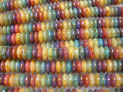 #ad 50 beads Rainbow Picasso Luster Czech Glass Rondelle Beads 6mm $4.29