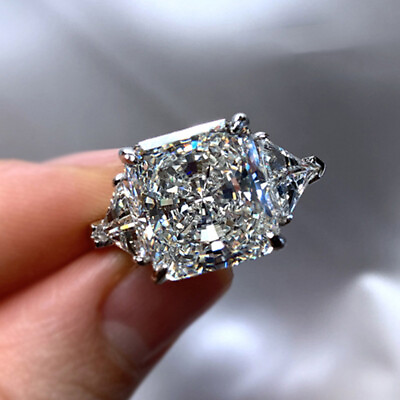 #ad New Shinny Square Radian Cut White Topaz Gemstone Fashion Women Silver Rings $8.98