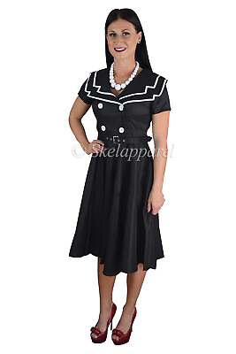 #ad Black Sailor Dress Retro style Sailor Flare Party Dress $44.95