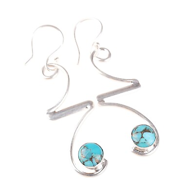 #ad Blue Copper Turquoise 925 Silver Jewelry Drop Dangle Earrings 2.35quot; $16.99