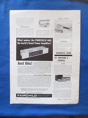 #ad Fairchild 688 Amp Magazine Ad Audio August 1964 1 3 Page Original C $25.75