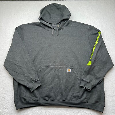 #ad Carhartt Hoodie Mens 4XL Sweatshirt Gray Spellout Logo Workwear Pullover $29.99