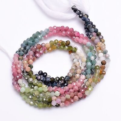 #ad Natural Multi Tourmaline Gemstone Round Faceted Beads 3X3 mm Strand 13quot; AB 250 $6.19