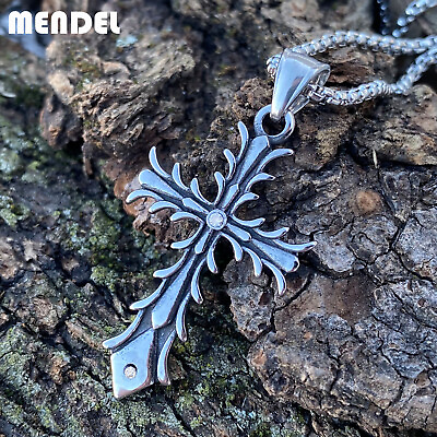 MENDEL Small Mens Womens Stainless Steel CZ Cross Pendant Necklace For Men Women $10.99