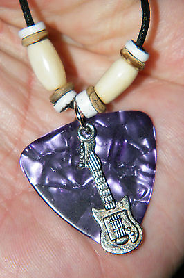 #ad GUITAR Pick Necklace Purple Silver Musical 8 Note amp; Guitar Choker 16quot; 28quot; NEW $8.75