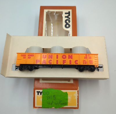 #ad TYCO HO SCALE UNION PACIFIC GONDOLA CAR With PIPE LOAD 341 B UP 2923 Wrg Box $5.00