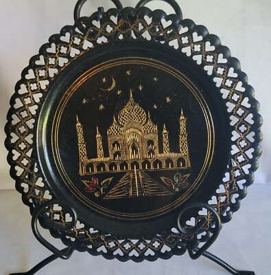 #ad Vintage Handmade Metal Wall Plate Taj Mahal Gold Engraving Hanging Decor Art 8quot; $32.00