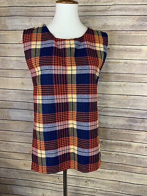 #ad Vintage NWT Plaid Apron Style Smock Permanent Press Blue Red Open Sides Small $18.20