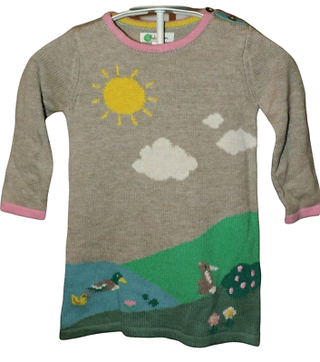 #ad Mini Boden Easter Oatmeal Marl Riverside Scene Knitted Sweater Dress Duck Baby $44.99