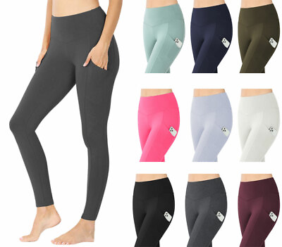 #ad Womens High Waist Solid Cotton Yoga Pants Work Out Leggings w Pockets $19.95