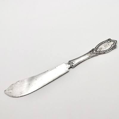 #ad Antique Sterling Silver Flat Handle Master Butter Knife Spreader Ornate 1800s $122.55