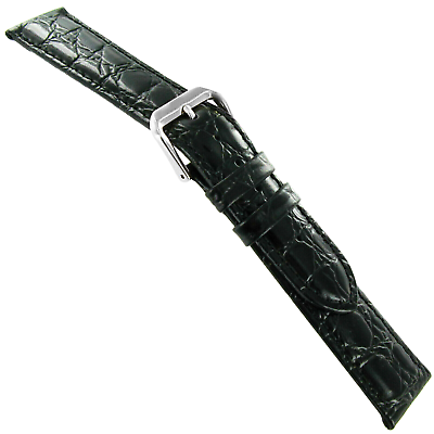 #ad 20mm deBeer Black Alligator Grain Genuine Leather Stitched Mens Watch Band SHORT $29.95