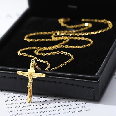 #ad #ad Gold Christian Catholic Jesus Cross Crucifix Necklace Jewelry Stainless Steel $9.99