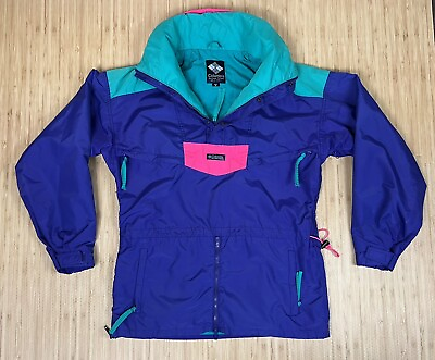 #ad Columbia Hooded 90’s Pullover Jacket Mens Med Purple Teal Pink 1 4 Zip Vintage $29.99