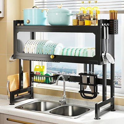 #ad Kitchen Steel Over Sink Dish Drying Rack w Cutlery Holder Drainer Organizer amp;Lid $79.99