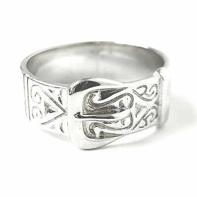 #ad 925 Silver Buckle Ring Men#x27;s Solid Size S 925 Sterling 4.6g 9.9mm Hallmarked GBP 35.00