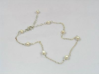 #ad White Cultured Seed Pearl amp; Sterling Silver Tin Cup Anklet 12quot; 14quot; or Necklace $32.99