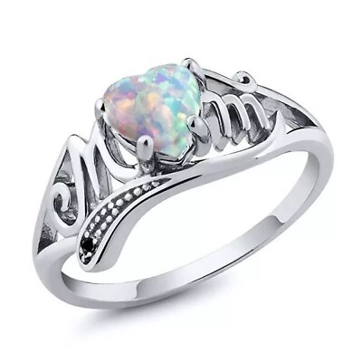 White Lab Opal Oval Heart Cutout Mom Ring Silver Copper Sizes 6 12 Gift New US $4.99